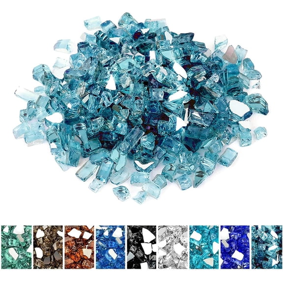 Reflective Fire Glass for Fireplace Fire Pit and Landscaping, 10 Pounds 1/2 inch High Luster Aqua Blue Fire Rocks for Outdoor and Indoor Use