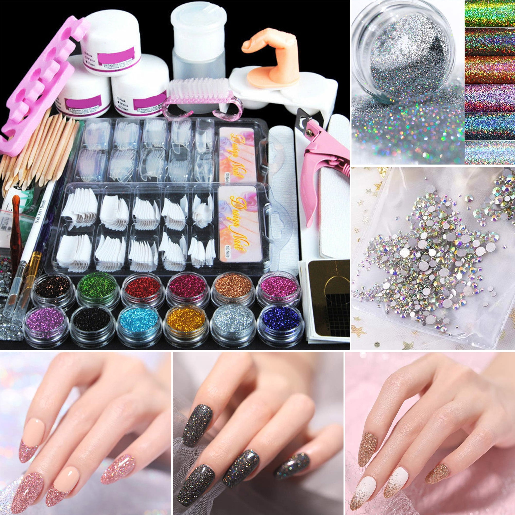 Reflective Glitter Gel Nail Polish Kit,Shimmery Nail Phototherapy Gel Combo Set,Sparkly Shiny Gel Nail Art Manicure Kit,With 200 Nail Tablets-12 Color Glitter-About 1000 Colored Diamond Grains