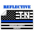 thumbnail image 1 of Reflective Hawkins County Tennessee TN Thin Blue Line Stealthy Old Glory USA Flag | Honoring Law Enforcement Officers Sheriffs | County State Decal Bumper Sticker 3M Vinyl 3" x 5", 1 of 3
