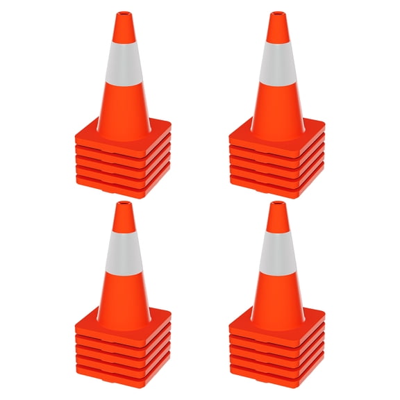 Reflective Hazard Cone, Wide Base Design, 18 Inch Height, Orange Traffic Cone, PVC Safety Cone, Construction Zone, Sports Court, Road Management(20 Pack)