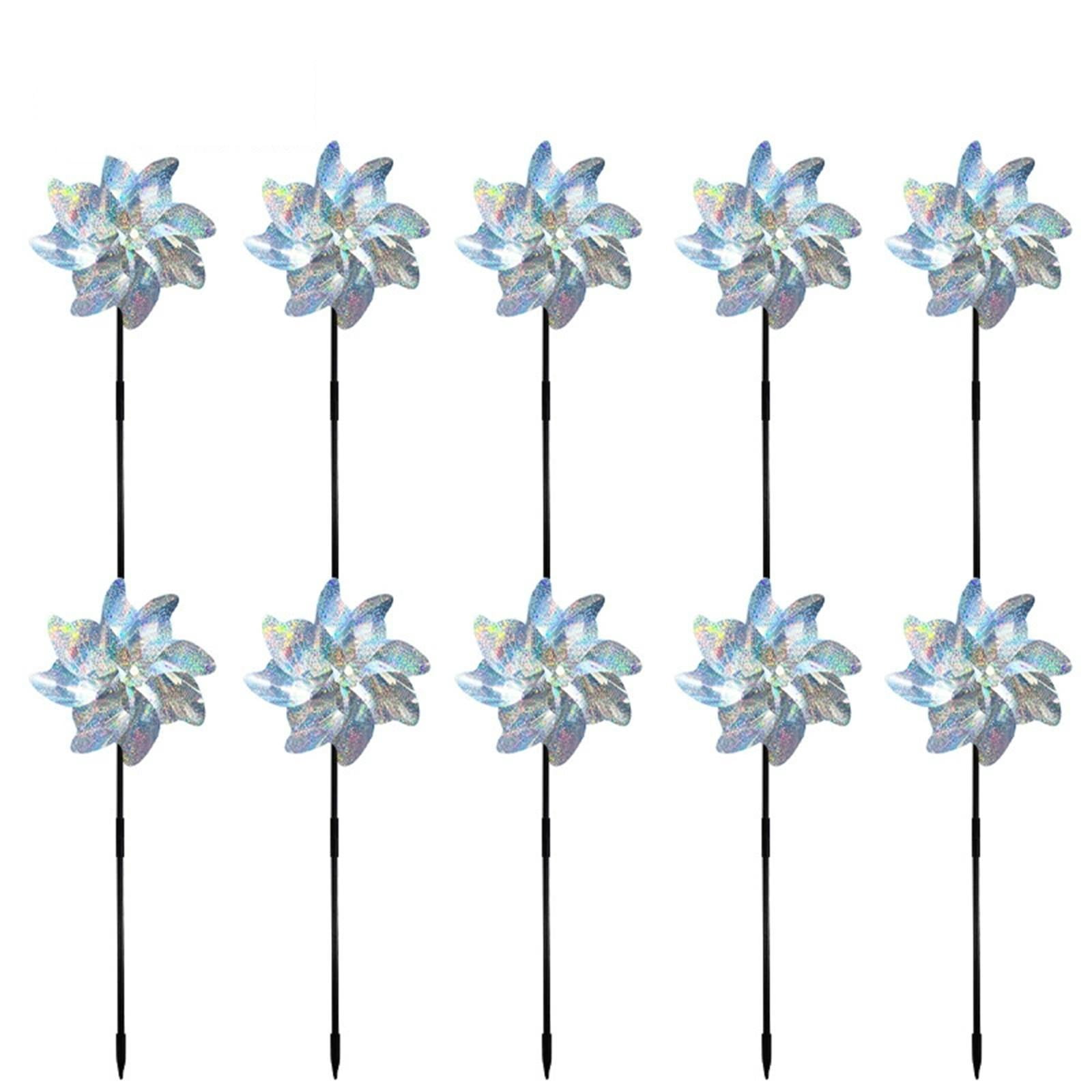 Reflective Holographic Bird Pinwheels Bird Windmill 10 Inch Holographic Spinner for Bird Yard Garden Outdoor 10 Pack