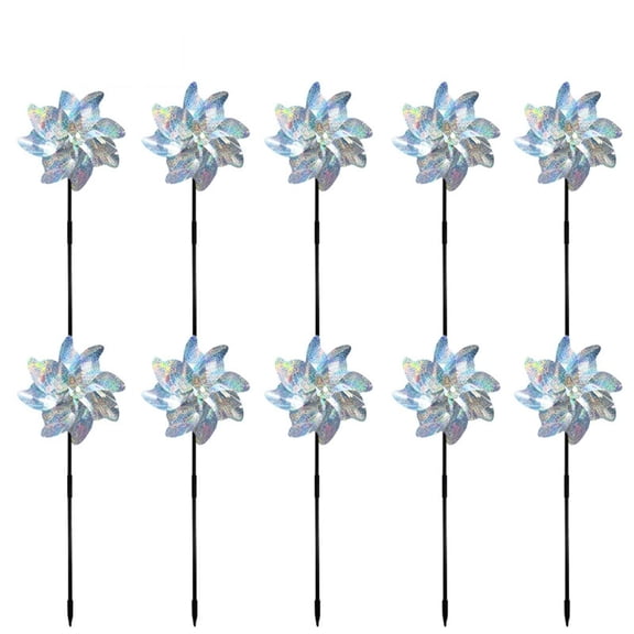 Reflective Holographic Bird Pinwheels Bird Windmill 10 Inch Holographic Spinner for Bird Yard Garden Outdoor 10 Pack