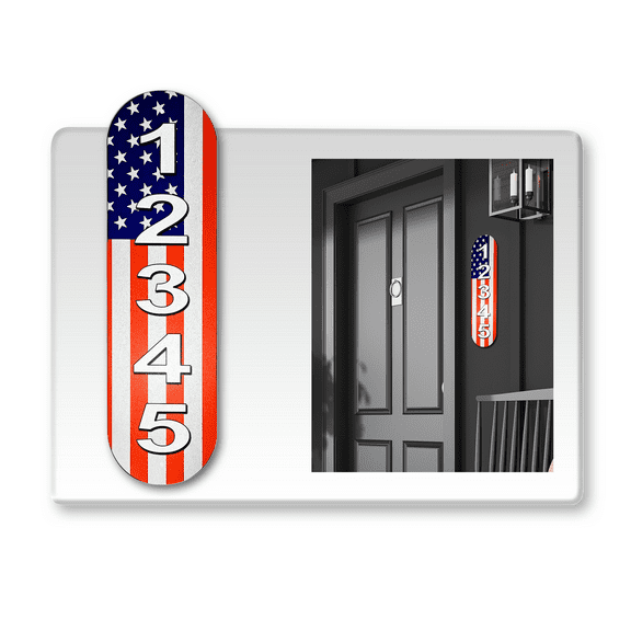 Reflective House Address Number Plaque, Custom Vertical Mailbox Number Letters, 18”x5” Pre Drilled Aluminum House Plaque for Outdoor, 12-month Warranty (American Flag)
