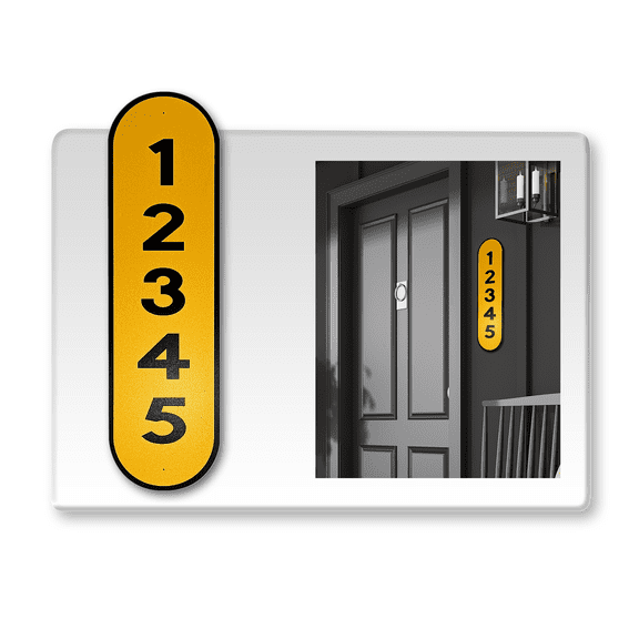 Reflective House Address Number Plaque, Custom Vertical Mailbox Number Letters, 18”x5” Pre Drilled Aluminum House Plaque for Outdoor, 12-month Warranty (Gold)