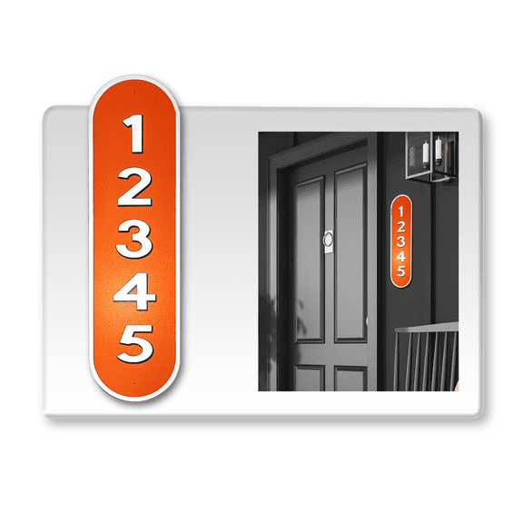 Reflective House Address Number Plaque, Custom Vertical Mailbox Number Letters, 18”x5” Pre Drilled Aluminum House Plaque for Outdoor, 12-month Warranty (Orange)