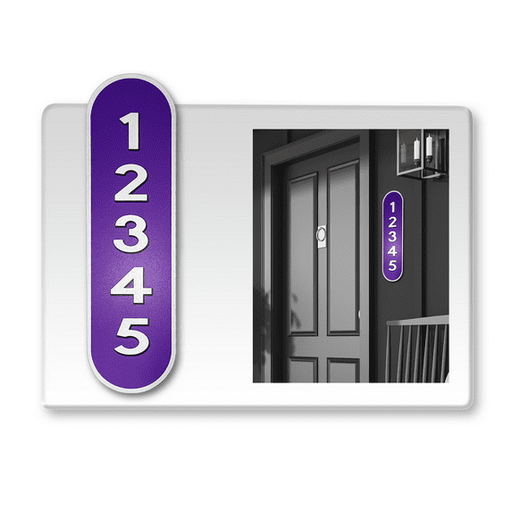 Reflective House Address Number Plaque, Custom Vertical Mailbox Number Letters, 18”x5” Pre Drilled Aluminum House Plaque for Outdoor, 12-month Warranty (Purple)
