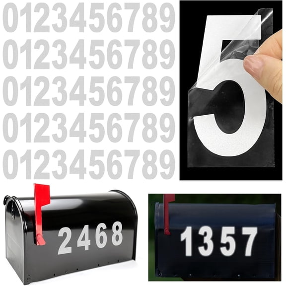 Reflective House Number Stickers, 4-inch Self-adhesive Waterproof Vinyl Number Stickers, Suitable for Signs, Doors, Trash Cans, and House Numbers(White)
