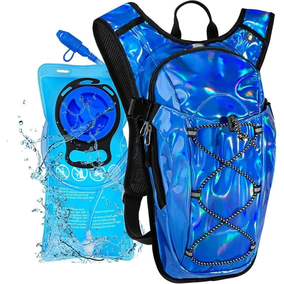 Reflective Hydration Backpack, Hydration Pack - Water Backpack with 2L Hydration Bladder, Essential for Festivals - Rave Hydration Pack for Hiking, Running, Cycling, and Festivals