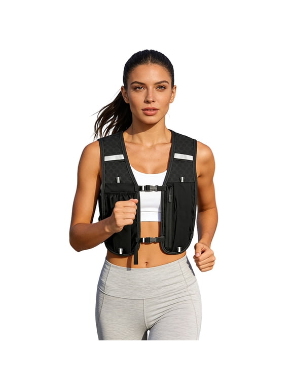 Reflective Hydration Running Backpack Lightweight Breathable Vest with Phone Pocket Water Bottle Holder 1pc 7.9in