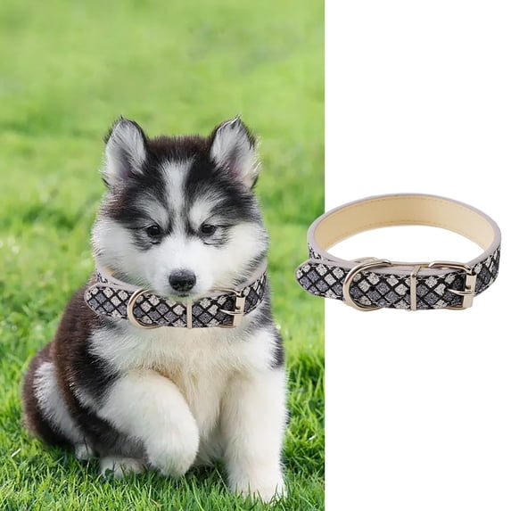 Reflective Instagram Wind Leather Check Pet Collar for Cats and Small Dogs with Glowing Light Ring