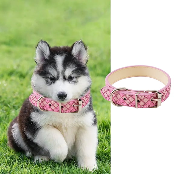 Reflective Instagram Wind Leather Check Pet Collar for Cats and Small Dogs with Light Ring