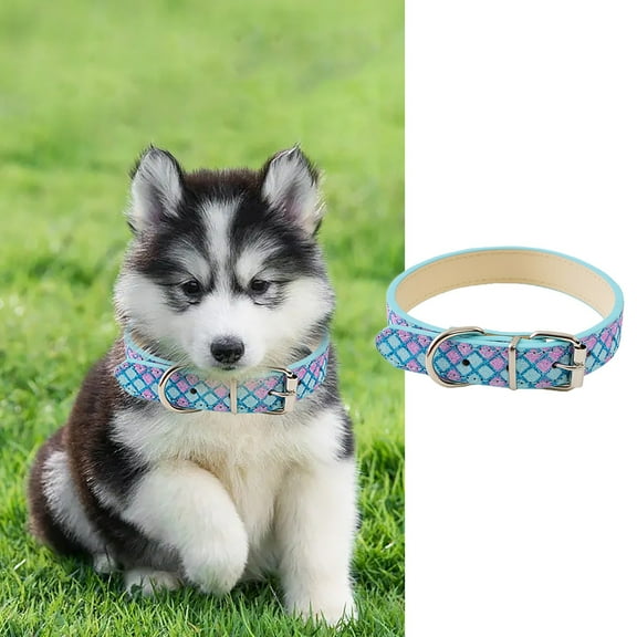 Reflective Instagram Wind Leather Check Pet Collar with LED Light Ring for Cat and Small Dog
