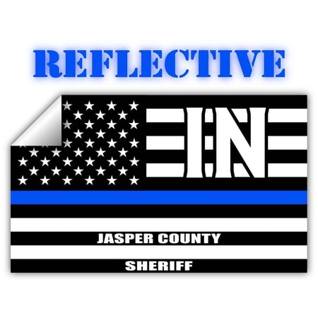 Reflective Jasper County Indiana IN Thin Blue Line Stealthy Old Glory USA Flag | Honoring Law Enforcement Officers Sheriffs | County State Decal Bumper Sticker 3M Vinyl 3" x 5"
