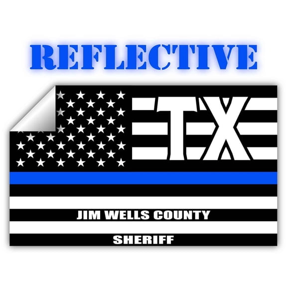 Reflective Jim Wells County Texas TX Thin Blue Line Stealthy Old Glory USA Flag | Honoring Law Enforcement Officers Sheriffs | County State Decal Bumper Sticker 3M Vinyl 3" x 5"