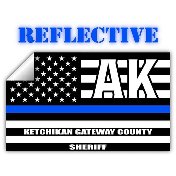 Reflective Ketchikan Gateway County Alaska AK Thin Blue Line Stealthy Old Glory USA Flag | Honoring Law Enforcement Officers Sheriffs | County State Decal Bumper Sticker 3M Vinyl 3" x 5"