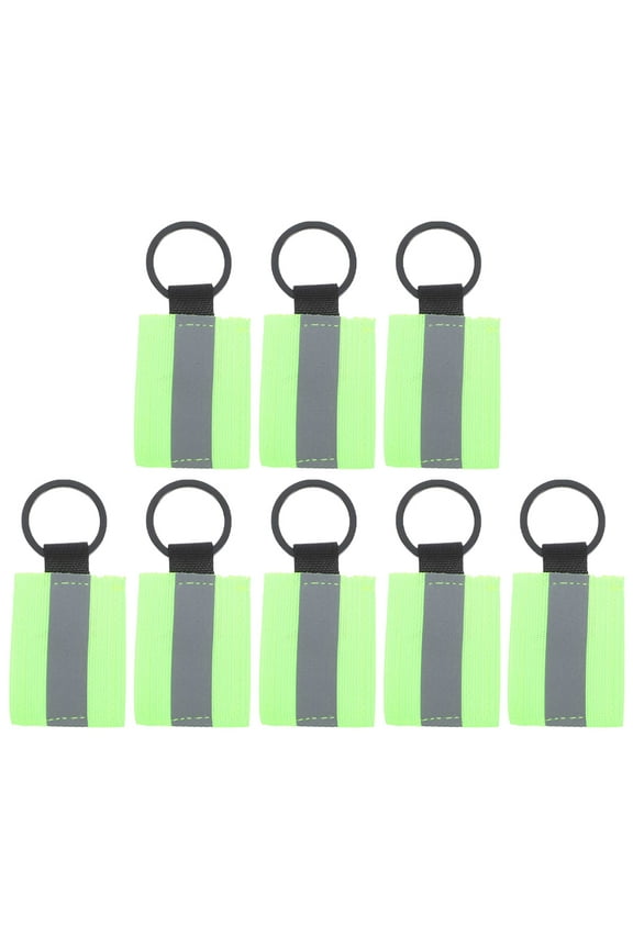 8pcs Reflective Backpack Tags Nylon Light Green Keychain for Safety Enhancement Walking
