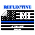 thumbnail image 1 of Reflective Lapeer County Michigan MI Thin Blue Line Stealthy Old Glory USA Flag | Honoring Law Enforcement Officers Sheriffs | County State Decal Bumper Sticker 3M Vinyl 3" x 5", 1 of 3