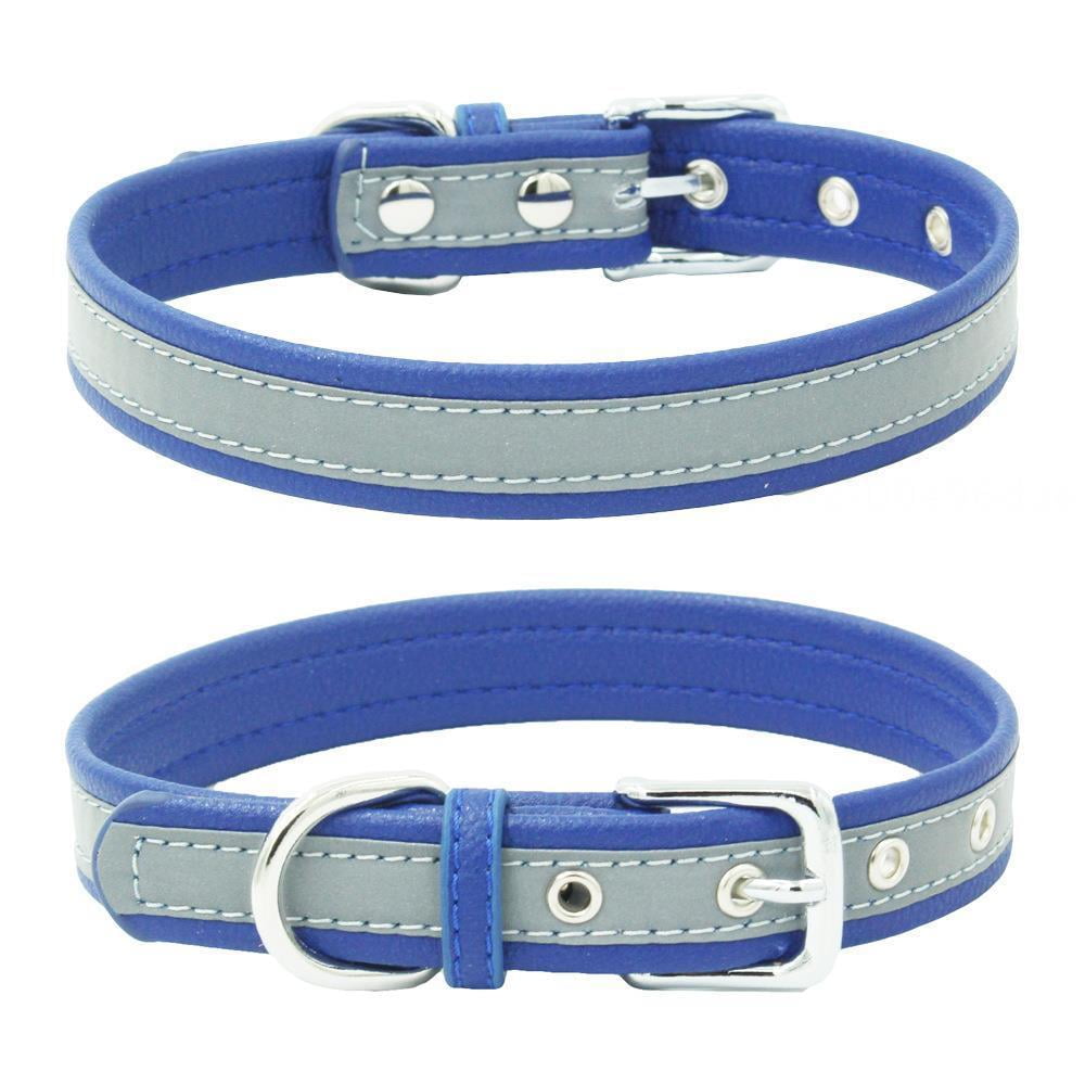 Reflective Leather Dog Collar with Bones for Small Medium Dogs Cats