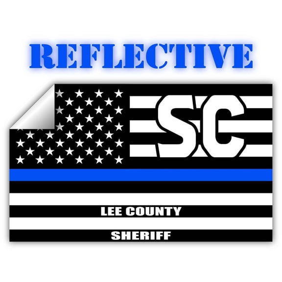 Reflective Lee County South Carolina SC Thin Blue Line Stealthy Old Glory USA Flag | Honoring Law Enforcement Officers Sheriffs | County State Decal Bumper Sticker 3M Vinyl 3" x 5"