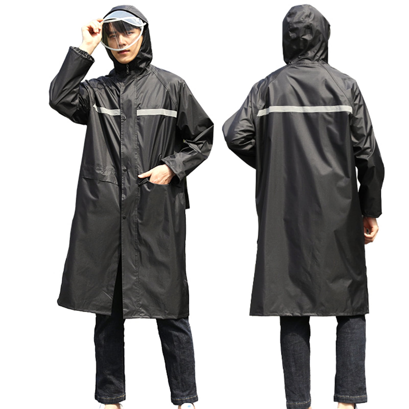 Reflective Lightweight Hooded Raincoat Waterproof Long Rainwear