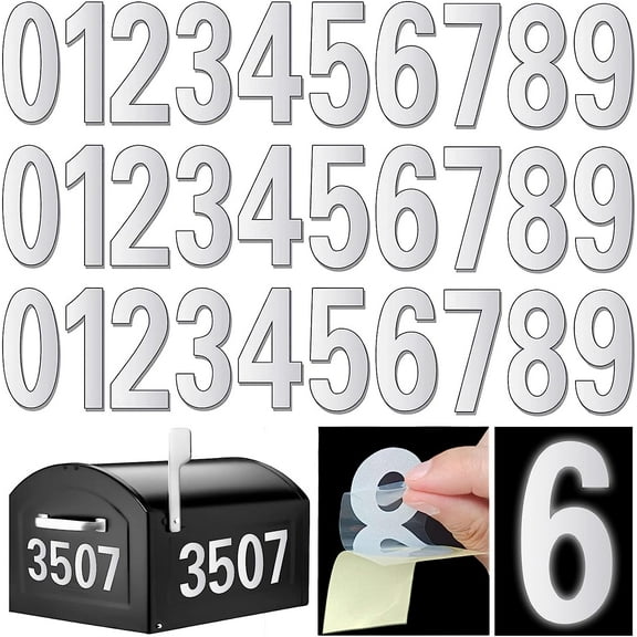 Reflective Mailbox Numbers,Mailbox Numbers,Sticky Tabs,Waterproof,For Mailbox,Door,Garbage Bins,Address Number,Cars,Signs(White)