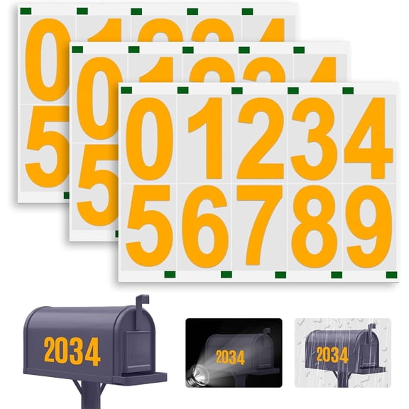 Reflective Mailbox Numbers Sticker, 3 Sets Large 0-9 Self Adhesive Vinyl Waterproof Number for Outside, Signs, Windows, Doors, Cars, Trucks, Mailbox Sticker Address Numbers for House (3" * 3, gold)