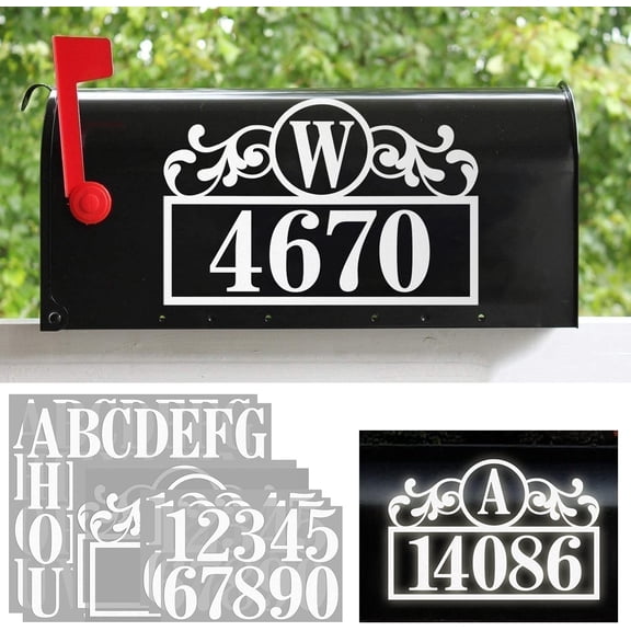 Reflective Mailbox Numbers Sticker with Custom Initial Monogram, Modern Number Vinyl Mailbox Lettering Decal, Self Adhesive Sticker for Signs, Door, Cars, Trucks, Home, Business, Address Number
