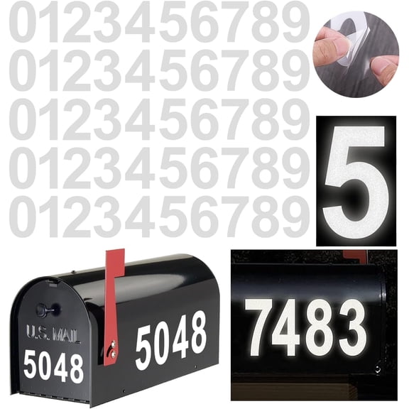 Reflective Mailbox Numbers Sticker Decal Die Cut Classic Style Vinyl Waterproof Number Self Adhesive 5 Sets (4" x set) for Signs, Door, Cars, Trucks, Home, Business, Address (4inch, sets)