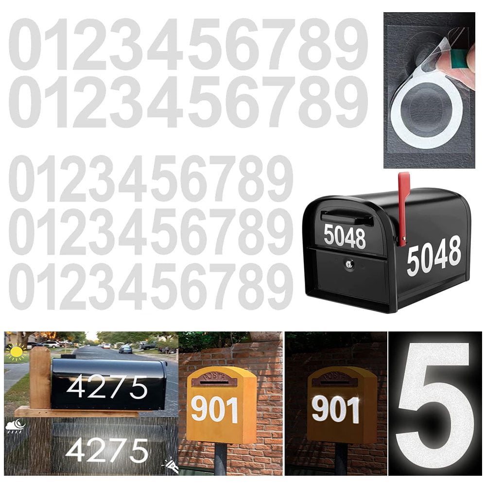 Reflective Mailbox Numbers Sticker Decal Die Cut Classic Style Vinyl Waterproof Self Adhesive 5 Sets (3" x 3 set , 4" x 2 set) for Signs, Door, Cars, Trucks, Home, Business, Address Number (0-9)