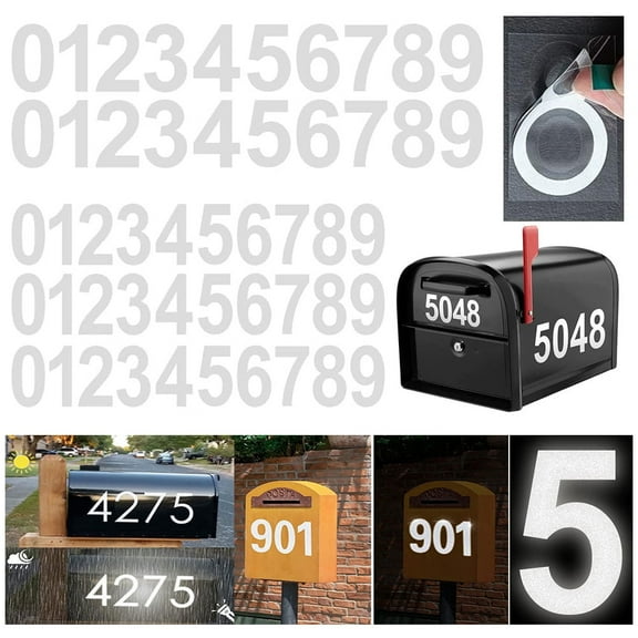Reflective Mailbox Numbers Sticker Decal Die Cut Classic Style Vinyl Waterproof Self Adhesive 5 Sets (3" x 3 set , 4" x 2 set) for Signs, Door, Cars, Trucks, Home, Business, Address Number (0-9)