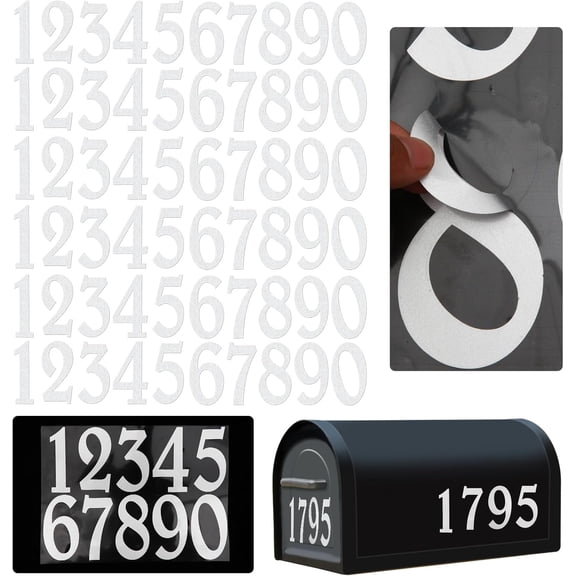 Reflective Mailbox Numbers Sticker Decal Die Cut Elegant Style Vinyl Number 2" Self Adhesive 6 Sets for Mailbox, Signs, Window, Door, Cars, Trucks, Home, Business, Address Number
