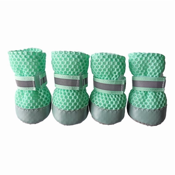 Reflective Mesh Dog Boots for Small Dogs, Adjustable Anti Slip Summer Shoes for Hot Surface, Breathable Paw Protector for Cats(L,Green)