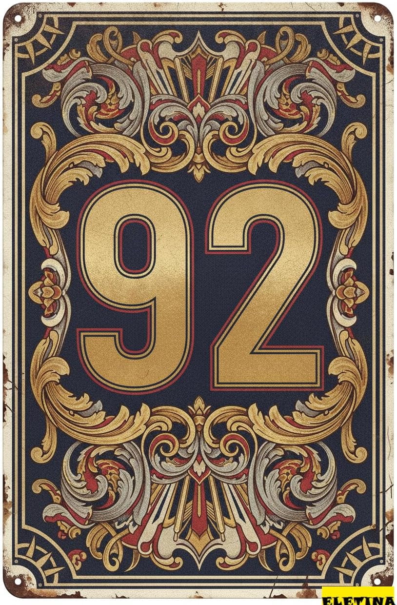 Reflective Metal Number 92 Parking Spot Sign 12X8In Outdoor Floor Dock ...