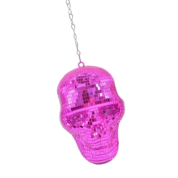 Reflective Mirrored Skull Head Ornament Chain Discos Pendants for Halloween Parties and Unique Home Decors