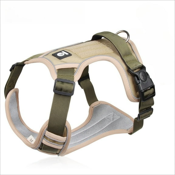 Reflective No-Pull Dog Harness with Handle,Anti-Choke Design,Adjustable Step-in Plaid Soft Padded for Medium Large Dogs Running,Walking,Comfortable Dog Harness Vest,Military Green, Khaki