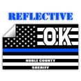 thumbnail image 1 of Reflective Noble County Oklahoma OK Thin Blue Line Stealthy Old Glory USA Flag | Honoring Law Enforcement Officers Sheriffs | County State Decal Bumper Sticker 3M Vinyl 3" x 5", 1 of 3