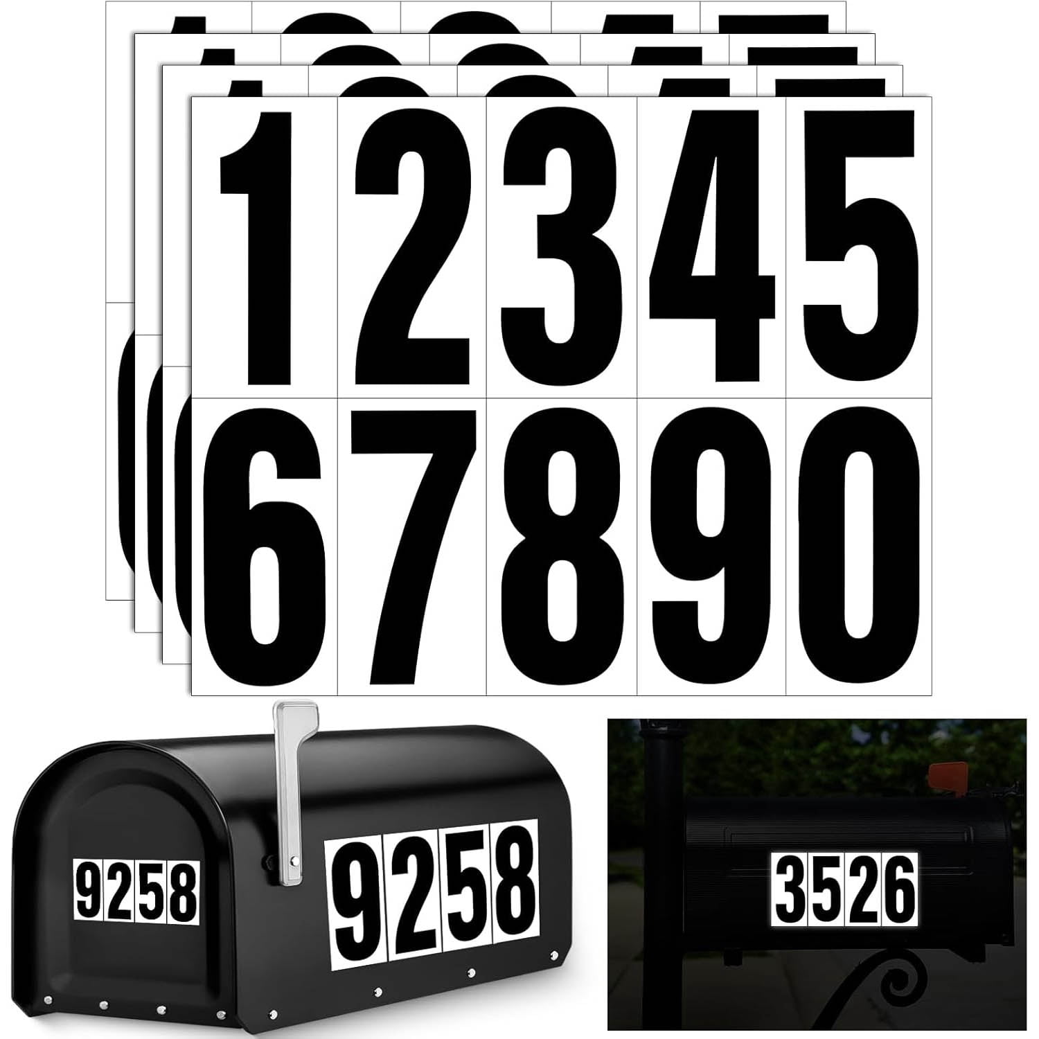 Reflective Number Stickers, Vinyl Waterproof Black Mailbox Numbers ...