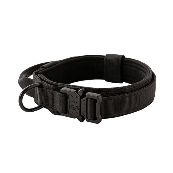 Reflective Nylon Collar with Quick Release Buckle, Integrated Top Handle for Secure Control, Perfect for Daily Walks and Training, Black, Size M