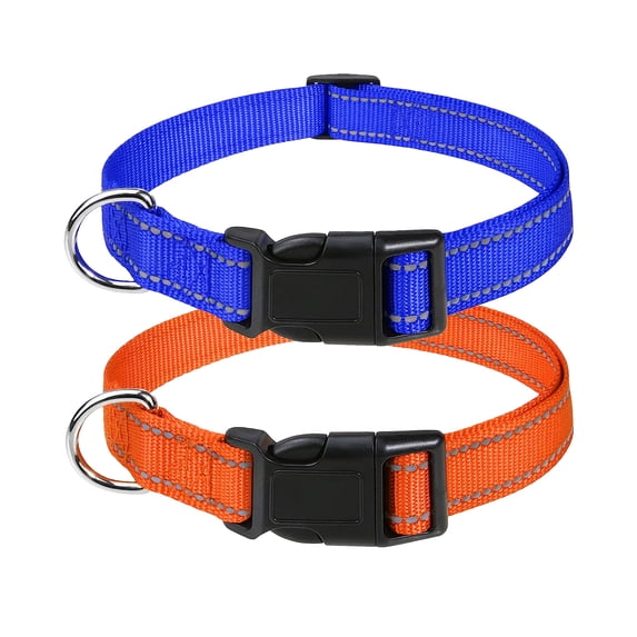 Reflective Nylon Dog Collars 2pcs,with Quick Release Buckle,Adjustable Safety Nylon Collars for Small Medium Large Dogs