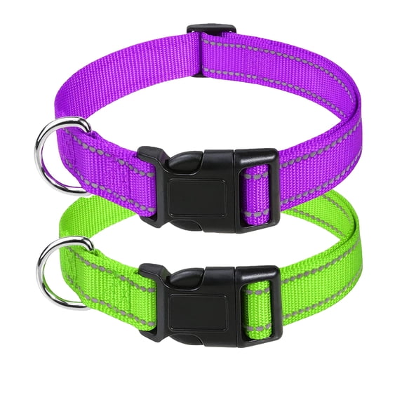 Reflective Nylon Dog Collars 2pcs,with Quick Release Buckle,Adjustable Safety Nylon Collars for Small Medium Large Dogs