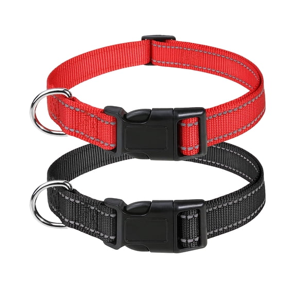 Reflective Nylon Dog Collars 2pcs,with Quick Release Buckle,Adjustable Safety Nylon Collars for Small Medium Large Dogs