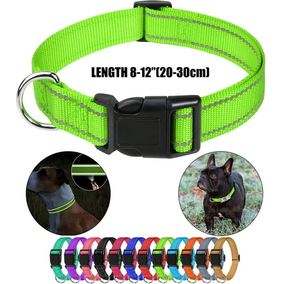 Reflective Nylon Dog Collars, Adjustable Classic Dog Collar with Quick Release Buckle for Puppy, Green, 3/8" Width XS