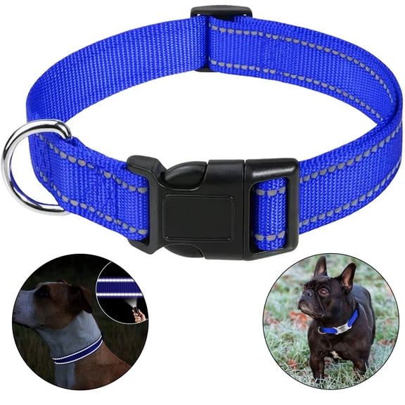 Reflective Nylon Dog Collars, Adjustable Classic Dog Collar with Quick Release Buckle for Puppy, Royal Blue, 3/8in Width (XS)