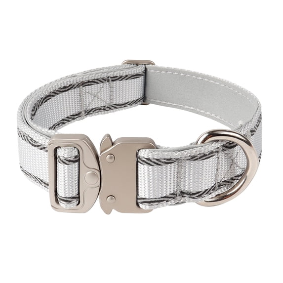 Reflective Nylon Dog Collars for Outdoor Use – Adjustable Heavy Duty Pet Collar with Metal Quick Release Buckle Suitable for Medium to Large Dogs 28-36cm