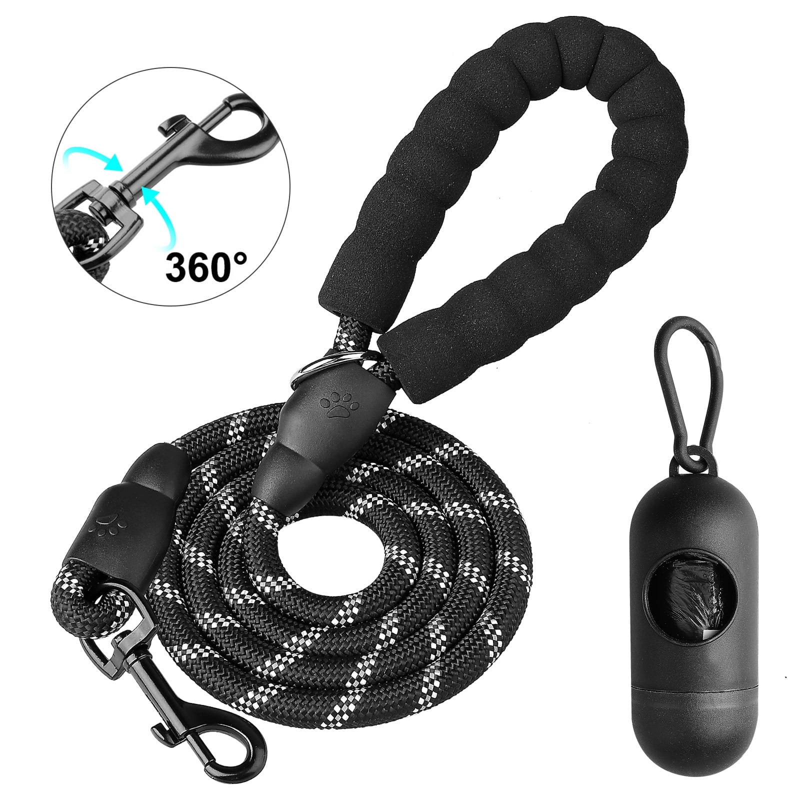 Reflective Nylon Dog Leash, 5ft Dog Training Leash 360°Swivel No Tangle Dog Walking and Training