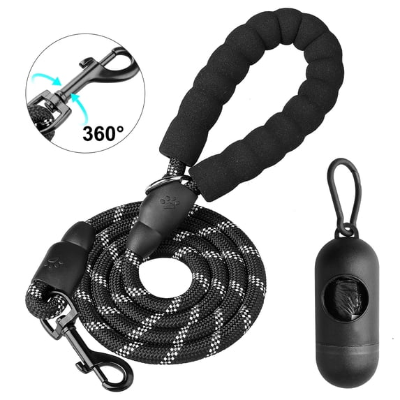 Reflective Nylon Dog Leash, EEEkit 5ft Dog Training Leash 360?Swivel No Tangle Dog Walking and Training Leash Comfortable Padded Handle with Trash Bag Dispenser for Large Dogs or Medium Dogs