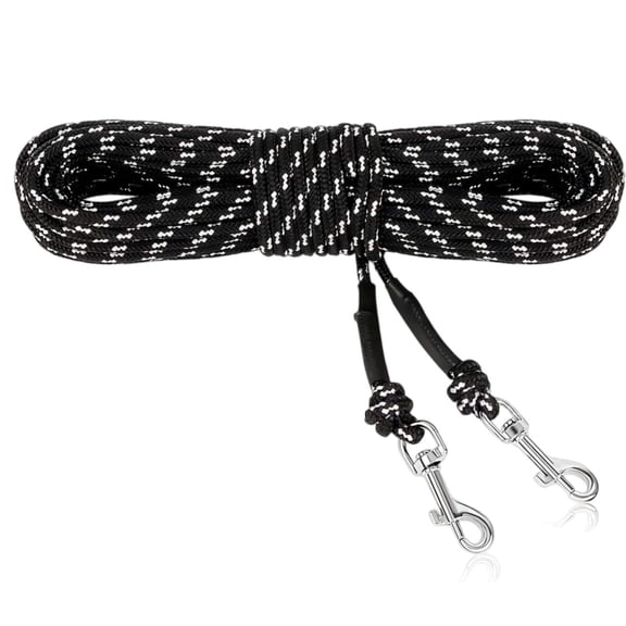 Reflective Nylon Double Ended Cat Long Tracking Leash, Heavy Duty Dual Clip Pet Training Rope, Anti-Tangle Walk Lead for Kittens Small Dogs Outdoor Camping Recall Training