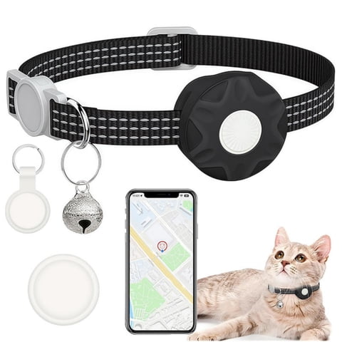 Reflective Nylon Pet Collar Quick Release Buckle Smart Tracking Neck Strap Adjustable Safety Collar for Dogs Cats Daily Walking Outdoor Training Black