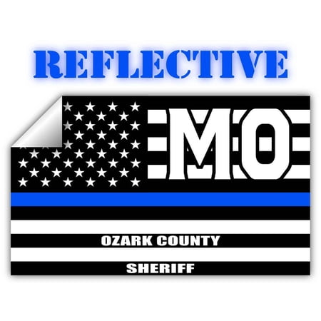 Reflective Ozark County Missouri MO Thin Blue Line Stealthy Old Glory USA Flag | Honoring Law Enforcement Officers Sheriffs | County State Decal Bumper Sticker 3M Vinyl 3" x 5"