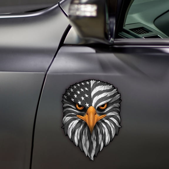 Reflective Patriotic Bald Eagle Head Decal,Patriotic Flag Window Sticker,Eagle Eyes Design for Pickup Truck，Waterproof Patriotic Vinyl Sticker for Trucks, Cars